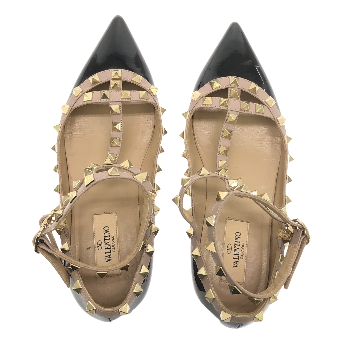 VALENTINO GARAVANI / ヴァレンティノガラヴァーニ レザー ロックスタッズ ポインテッドトゥ ストラップ フラットシューズ