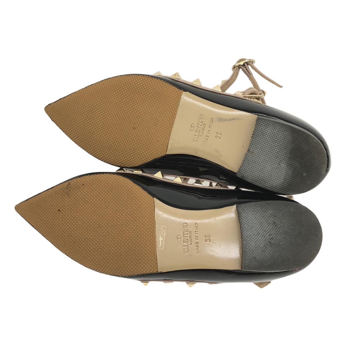 VALENTINO GARAVANI / ヴァレンティノガラヴァーニ レザー ロックスタッズ ポインテッドトゥ ストラップ フラットシューズ
