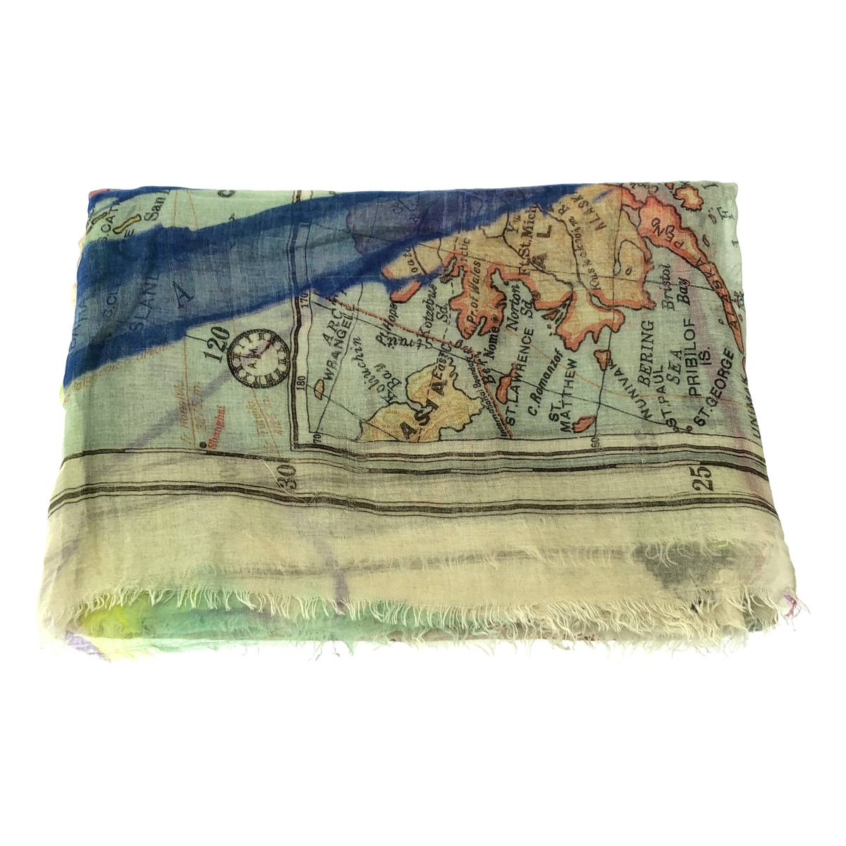 FALIERO SARTI / ファリエロサルティ シルク混 マップ 総柄 大判 ストール