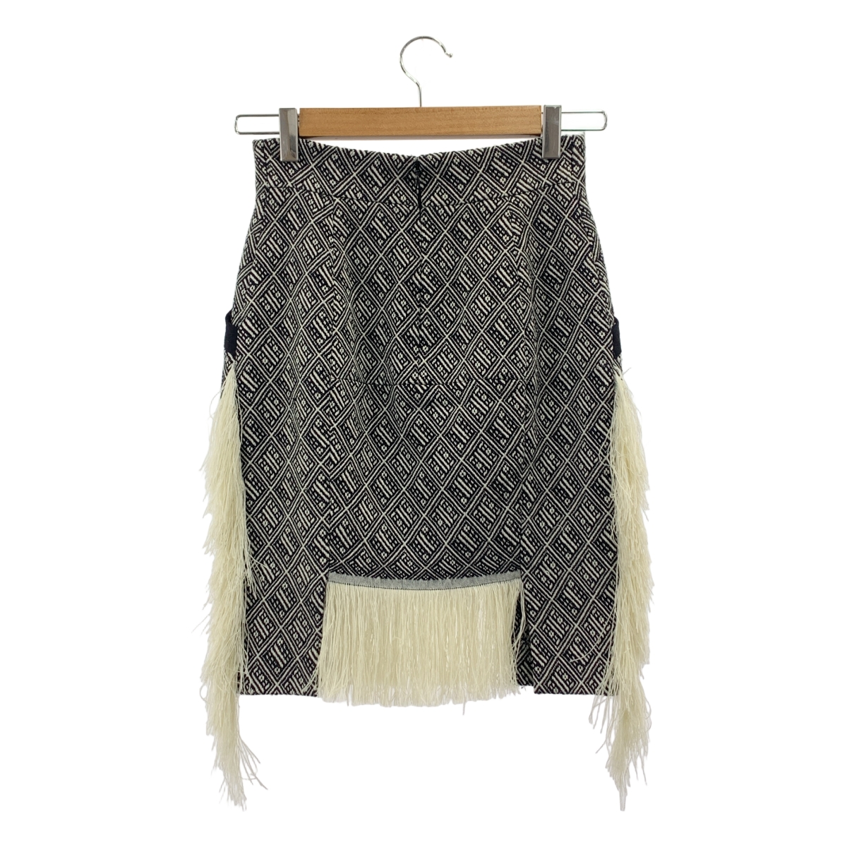 Mame Kurogouchi / マメクロゴウチ ジャガード フリンジ バックジップ スカート / 裏地付き