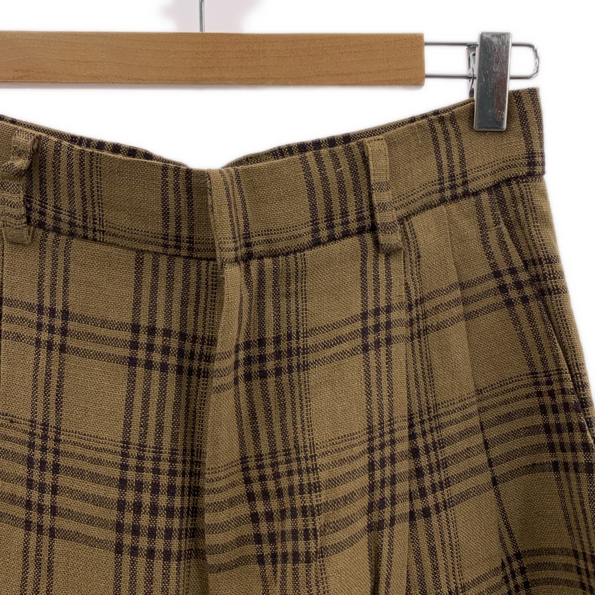 Cristaseya / クリスタセヤ チェック リネン 2タック ハイウエストパンツ