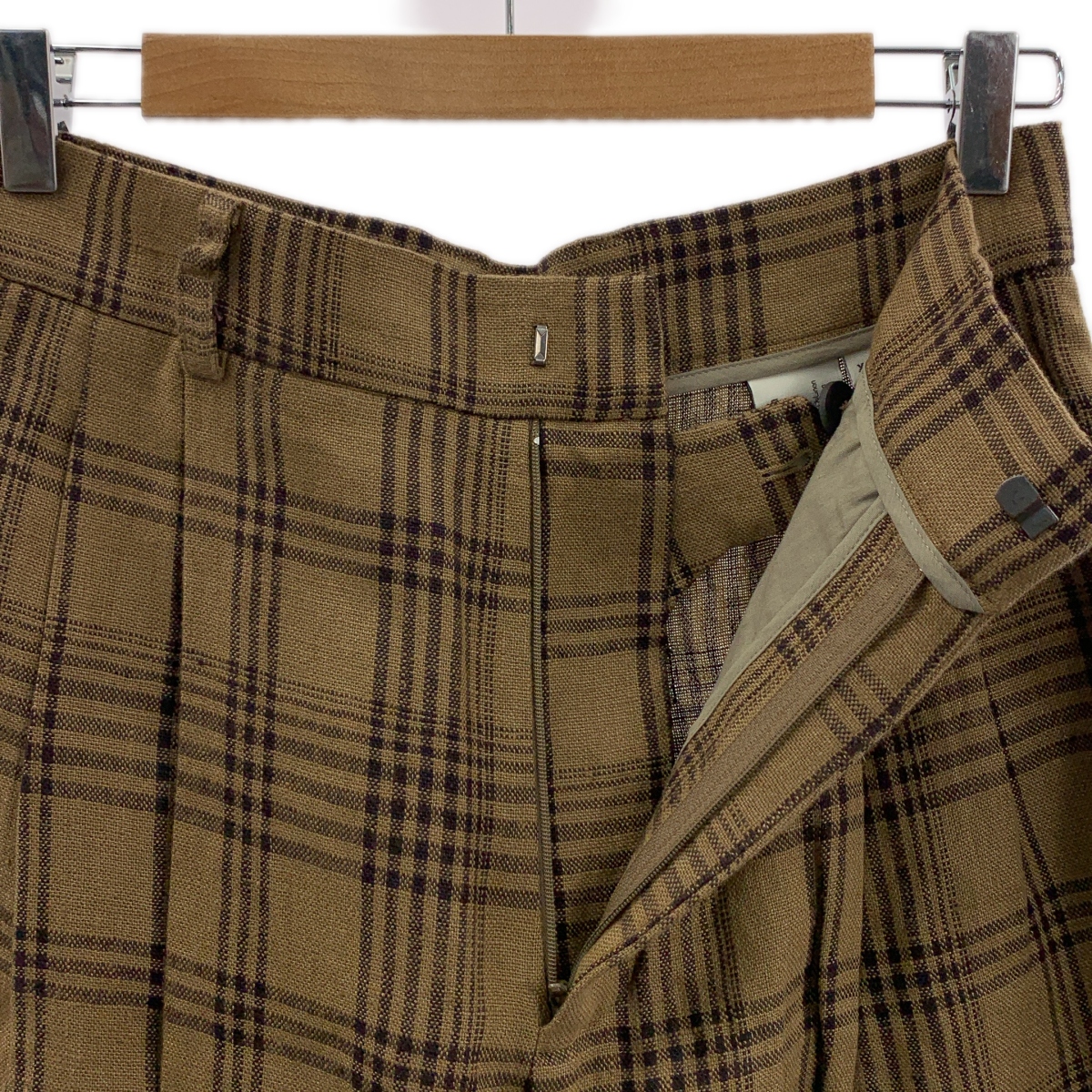 Cristaseya / クリスタセヤ チェック リネン 2タック ハイウエストパンツ