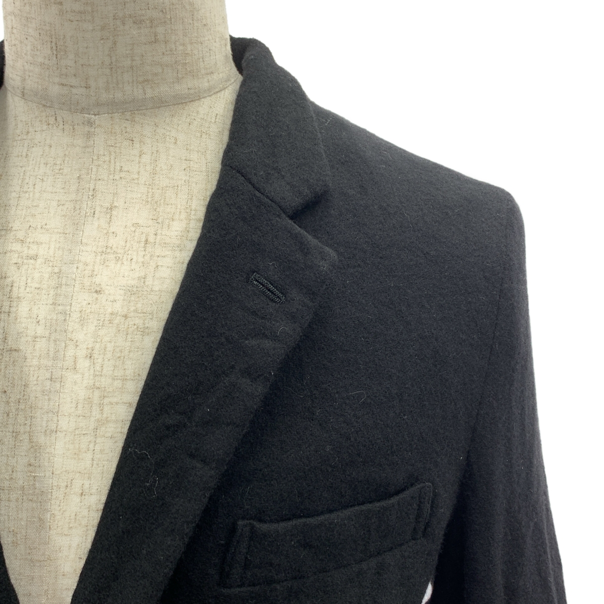 BLACK COMME des GARCONS / ブラックコムデギャルソン ウール 変形 シングルブレスト ロングジャケット / タータンチェック裏地