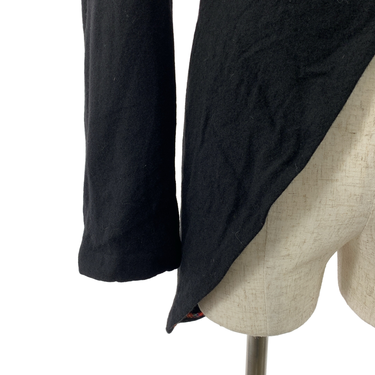 BLACK COMME des GARCONS / ブラックコムデギャルソン ウール 変形 シングルブレスト ロングジャケット / タータンチェック裏地