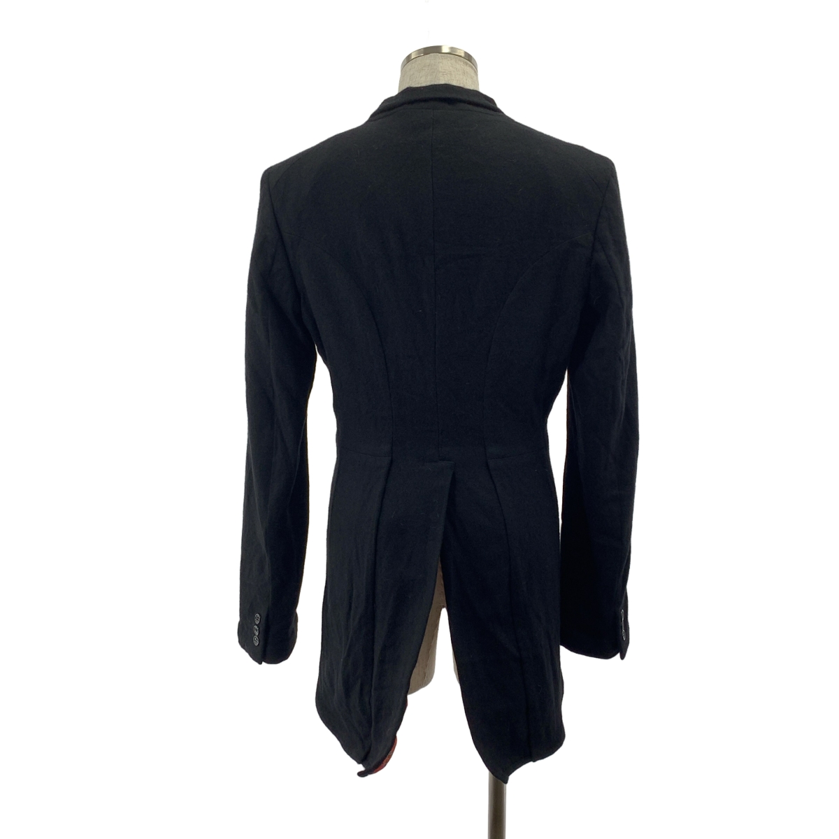 BLACK COMME des GARCONS / ブラックコムデギャルソン ウール 変形 シングルブレスト ロングジャケット / タータンチェック裏地