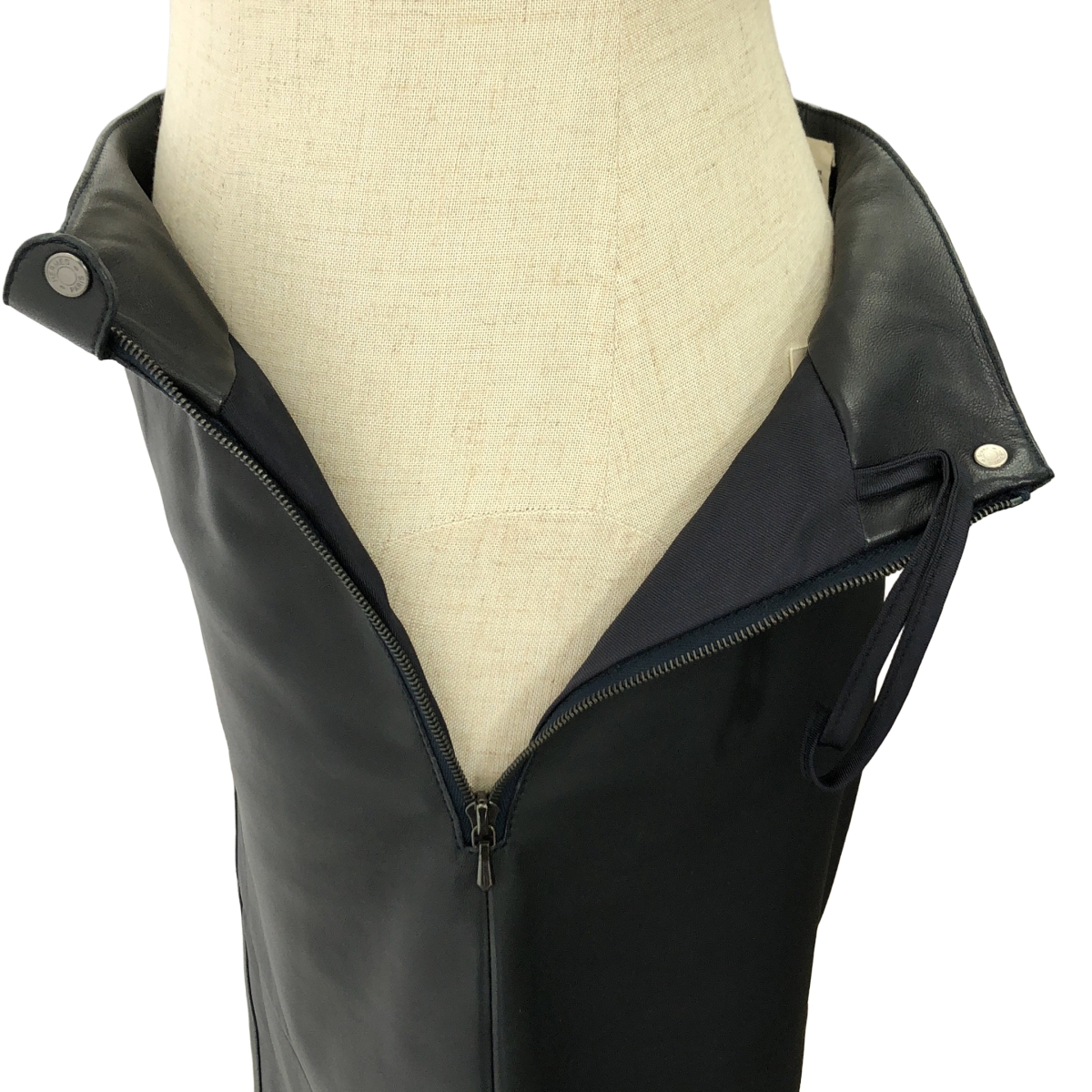 HERMES / エルメス ゴルチエ期 羊革 ラムレザー セリエボタン パッチ バックスリット スカート / 総裏地