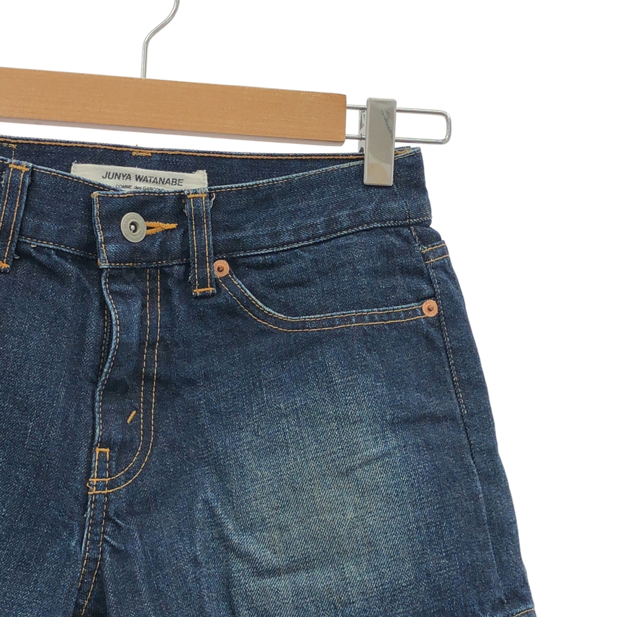 JUNYA WATANABE COMME des GARCONS / ジュンヤワタナベ 異素材 切替 再構築  ドッキング レザーパッチ カットオフ デニム スカート