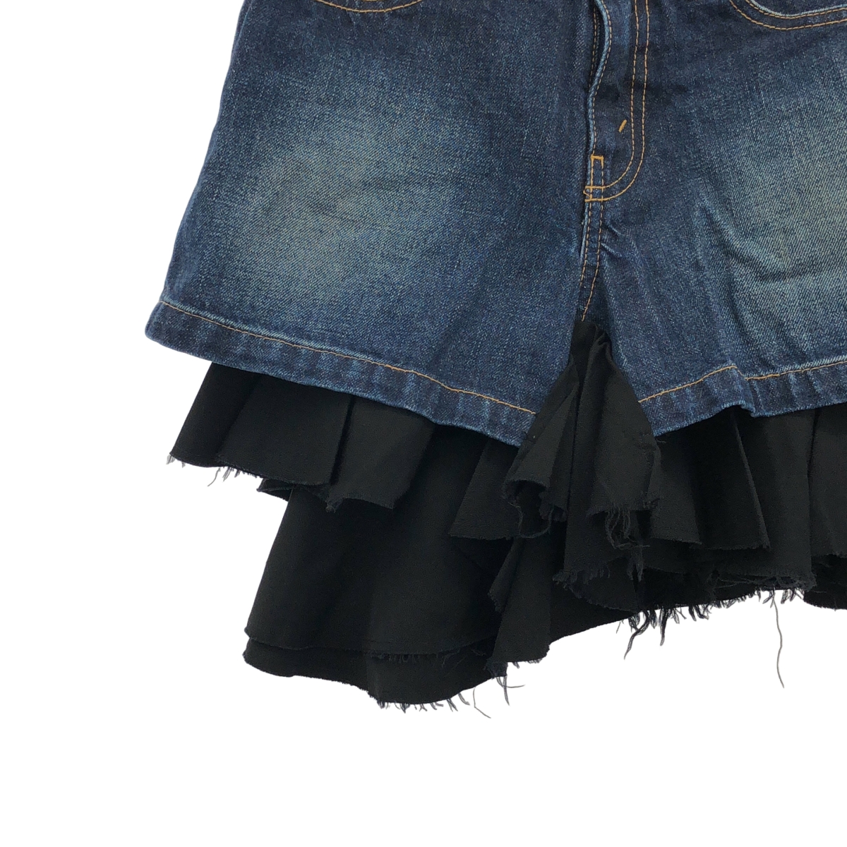 JUNYA WATANABE COMME des GARCONS / ジュンヤワタナベ 異素材 切替 再構築  ドッキング レザーパッチ カットオフ デニム スカート