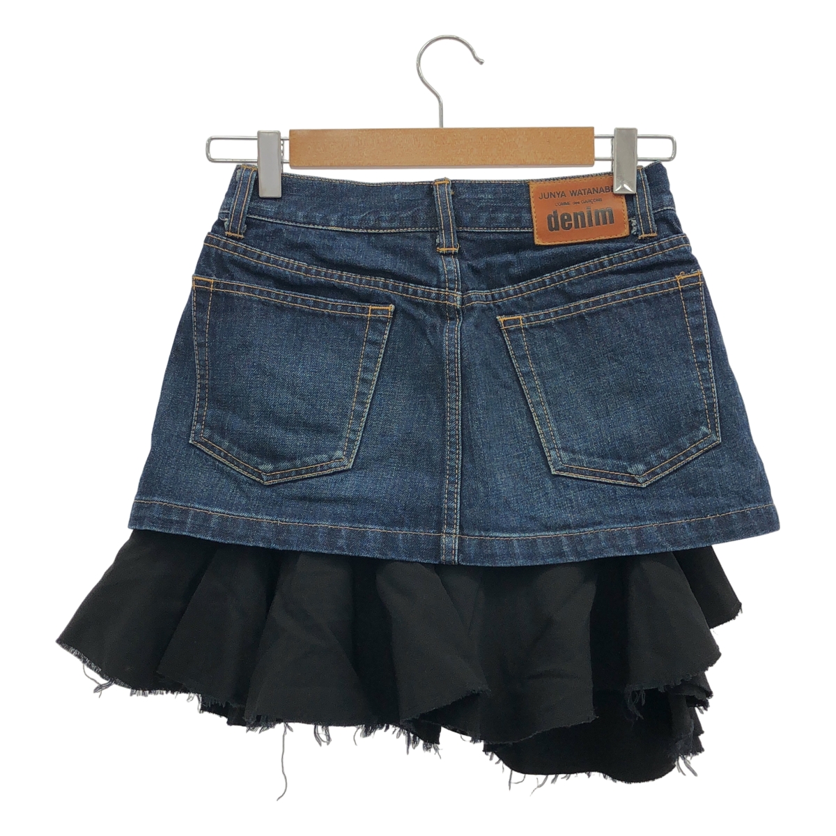 JUNYA WATANABE COMME des GARCONS / ジュンヤワタナベ 異素材 切替 再構築  ドッキング レザーパッチ カットオフ デニム スカート