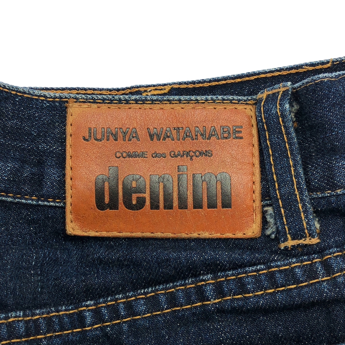 JUNYA WATANABE COMME des GARCONS / ジュンヤワタナベ 異素材 切替 再構築  ドッキング レザーパッチ カットオフ デニム スカート