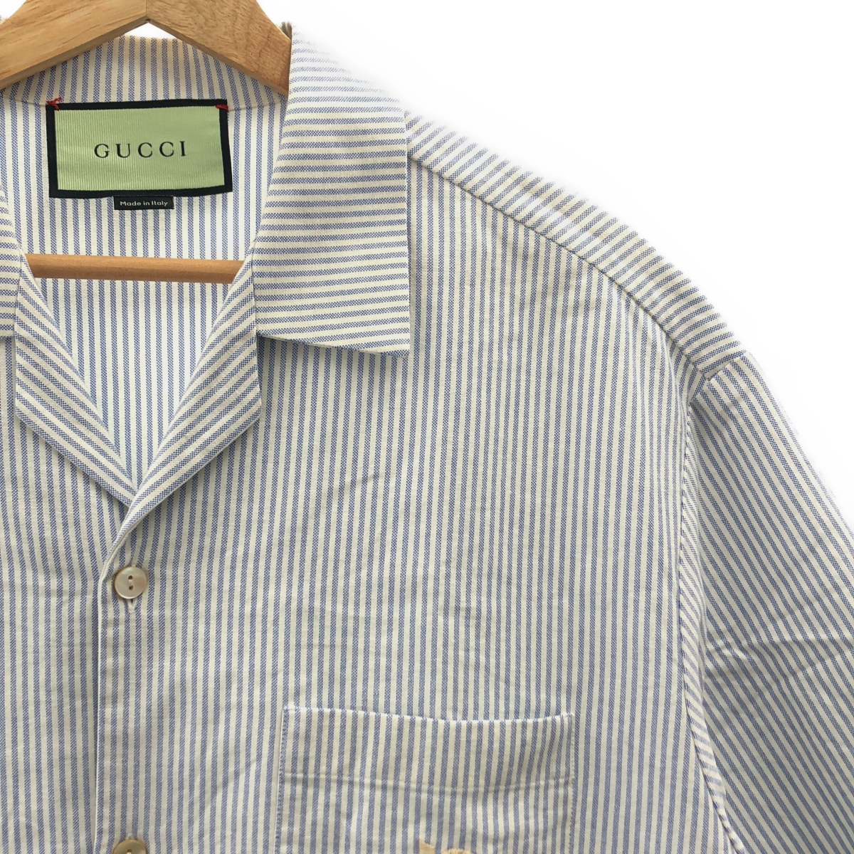 GUCCI / グッチ LES POMMES ストライプ オープンカラーシャツ