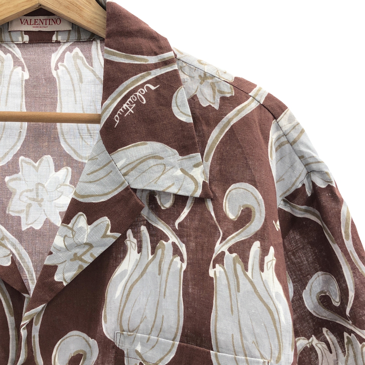 VALENTINO / ヴァレンティノ リネン フラワープリント オープンカラーシャツ