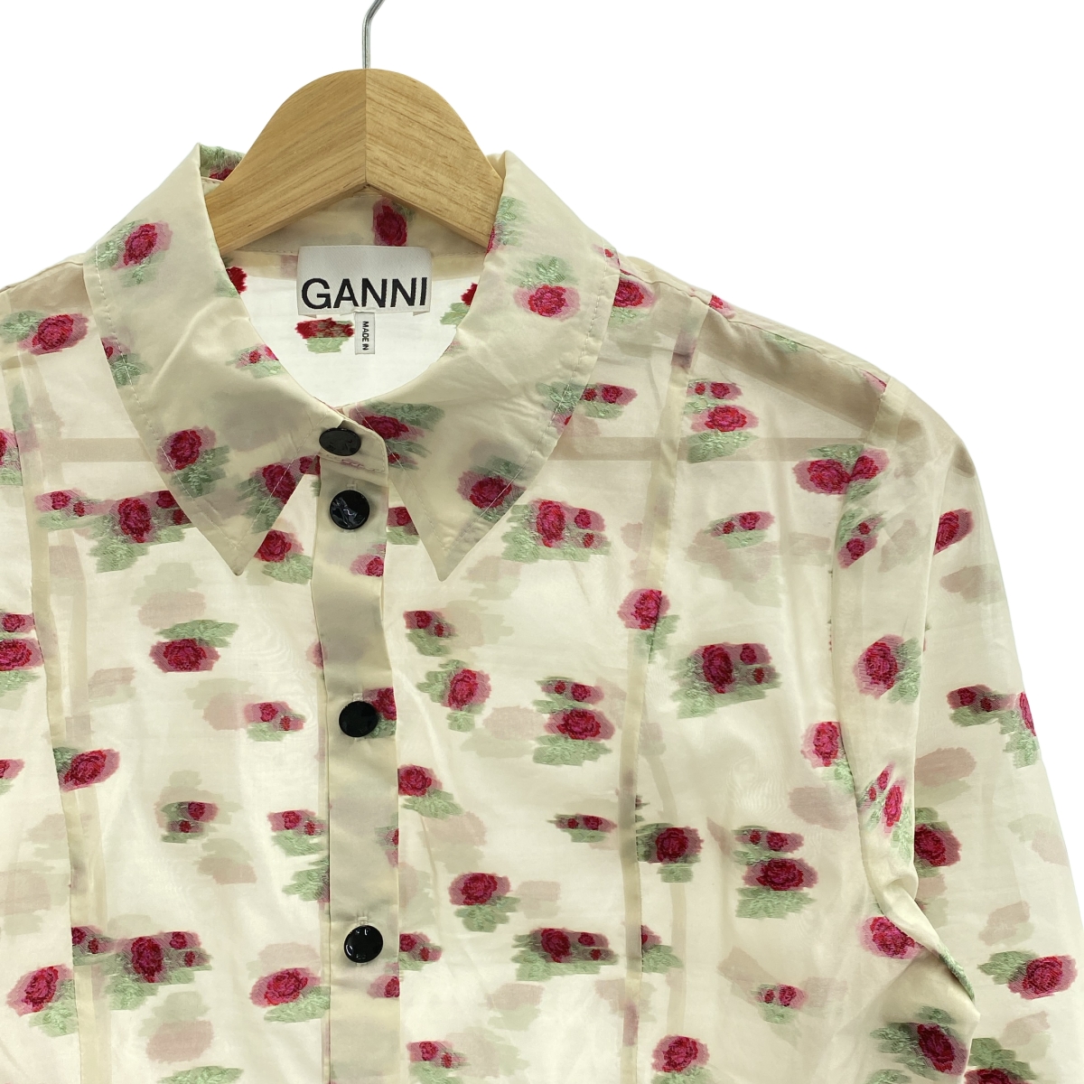 Ganni / ガニー フリル切替 ショート シアー シャツ