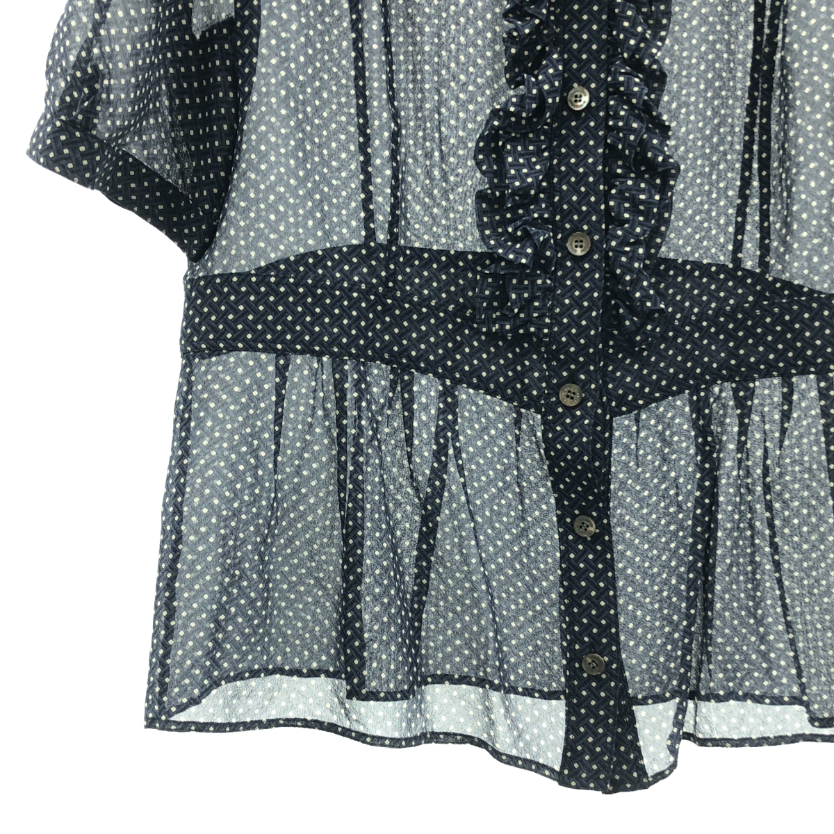 Burberry / バーバリー 総柄 ロゴボタン フリル シアー シャツ ブラウス