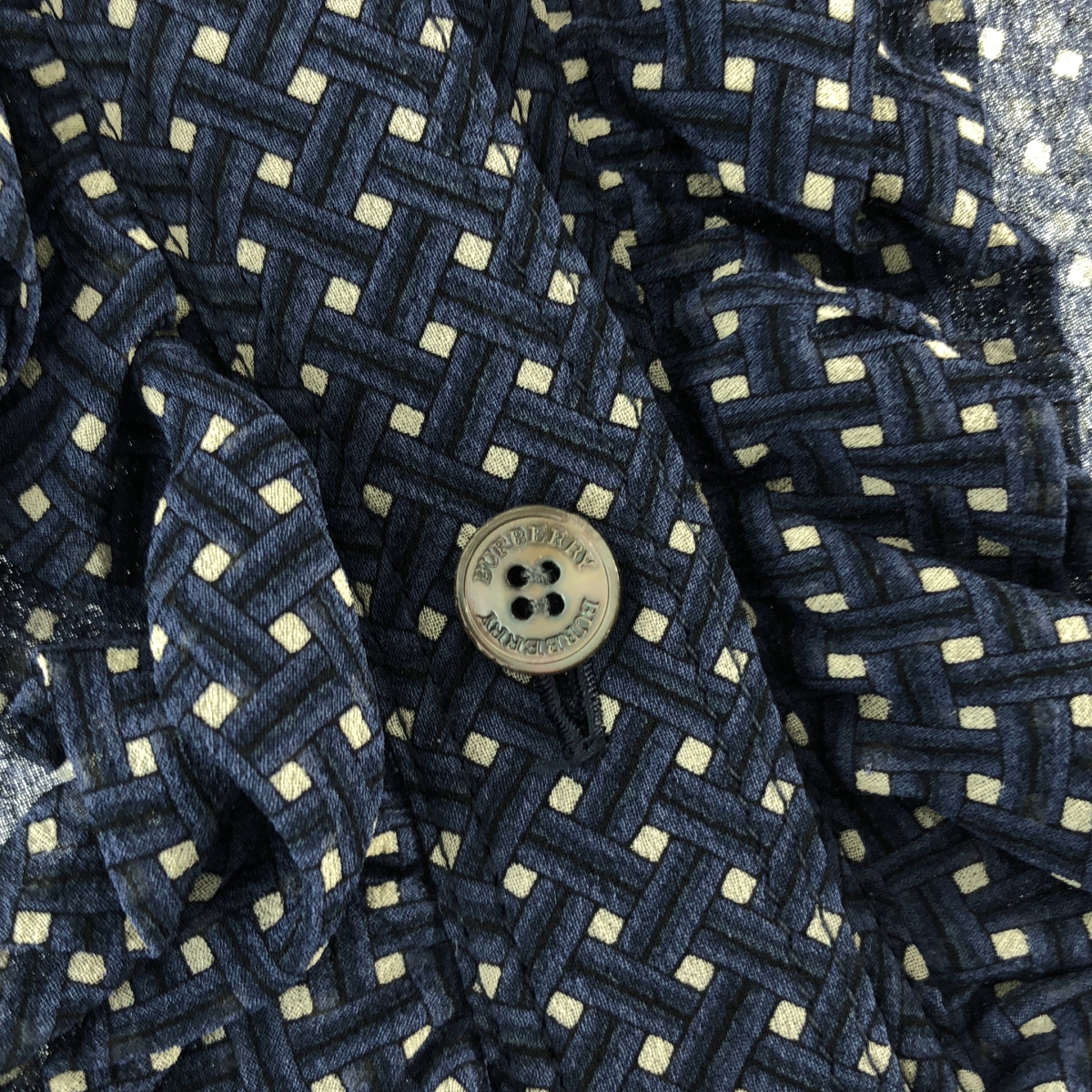 Burberry / バーバリー 総柄 ロゴボタン フリル シアー シャツ ブラウス