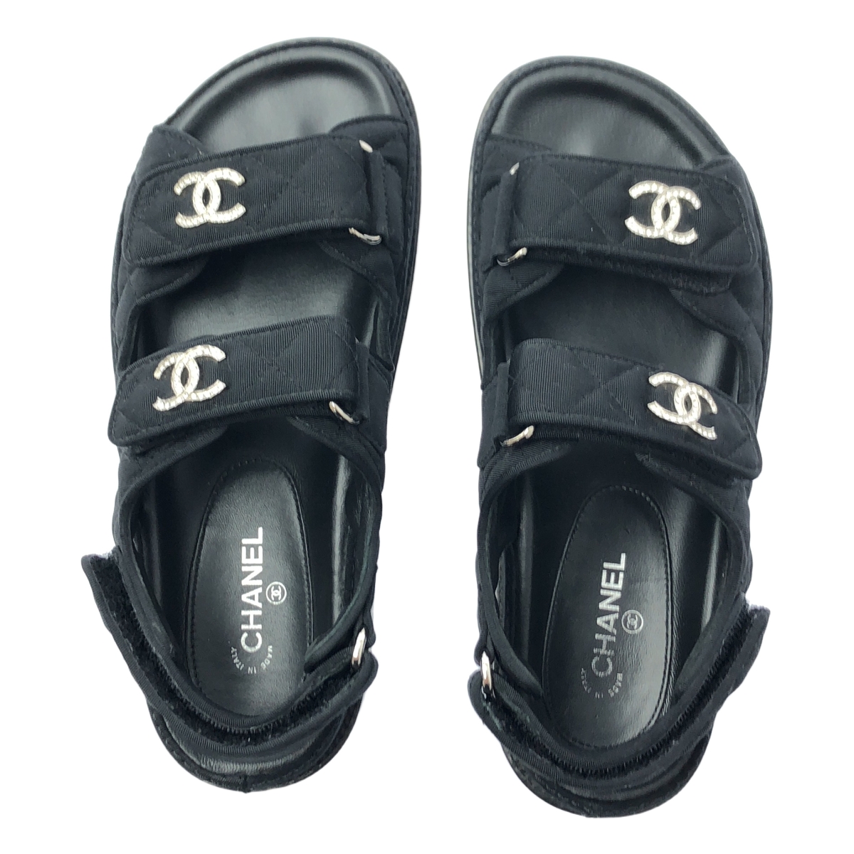 CHANEL / シャネル G31841 / ビジュー ココマーク キルティング フットベッド ベルクロサンダル