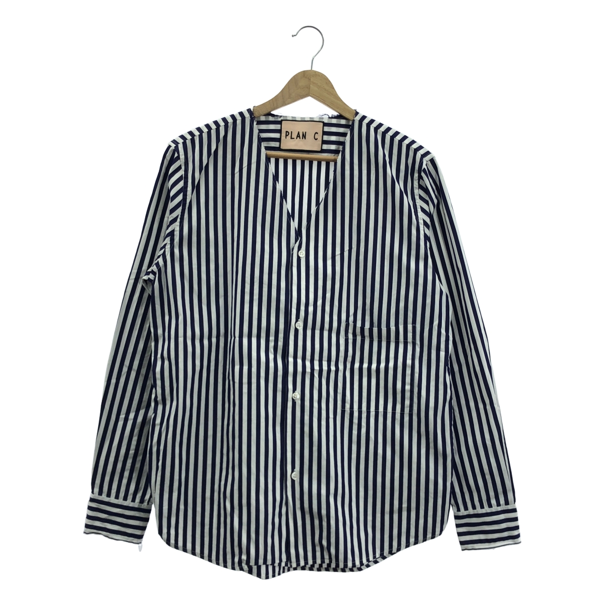 Plan C / プランシー ノーカラー ストライプ コットン シャツ ノーカラー ストライプ コットン シャツ | ブランド古着の買取