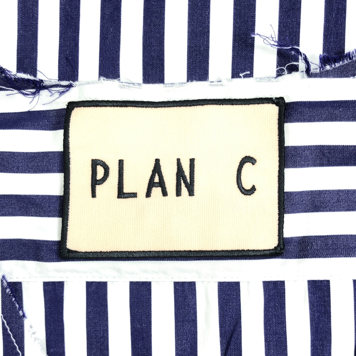 Plan C / プランシー ノーカラー ストライプ コットン シャツ
