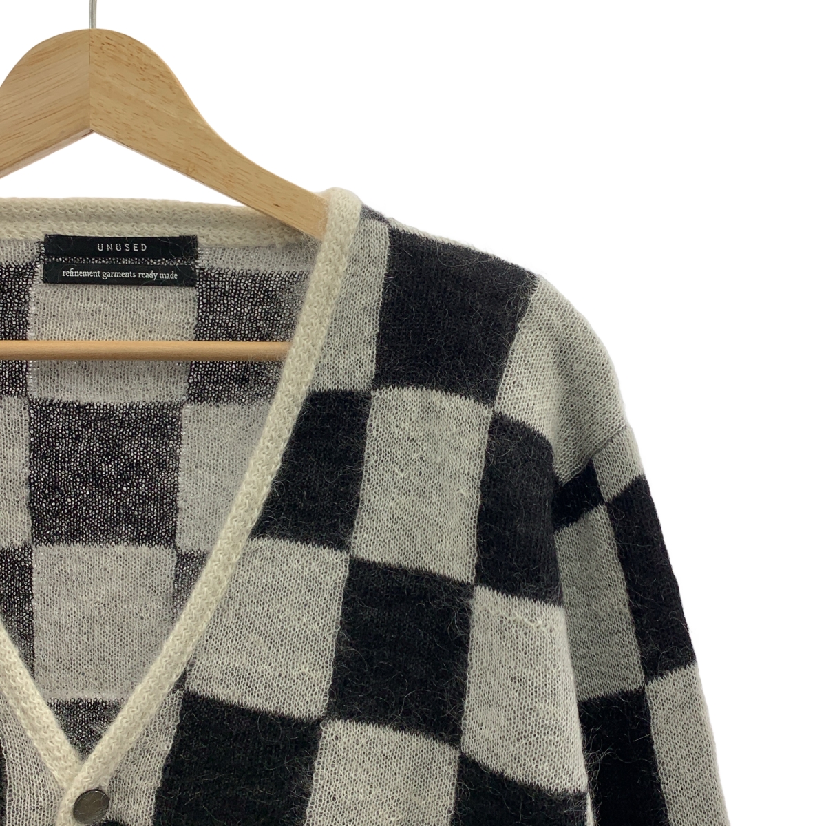 UNUSED / アンユーズド モヘア ブロックチェック Vネック ニットカーディガン