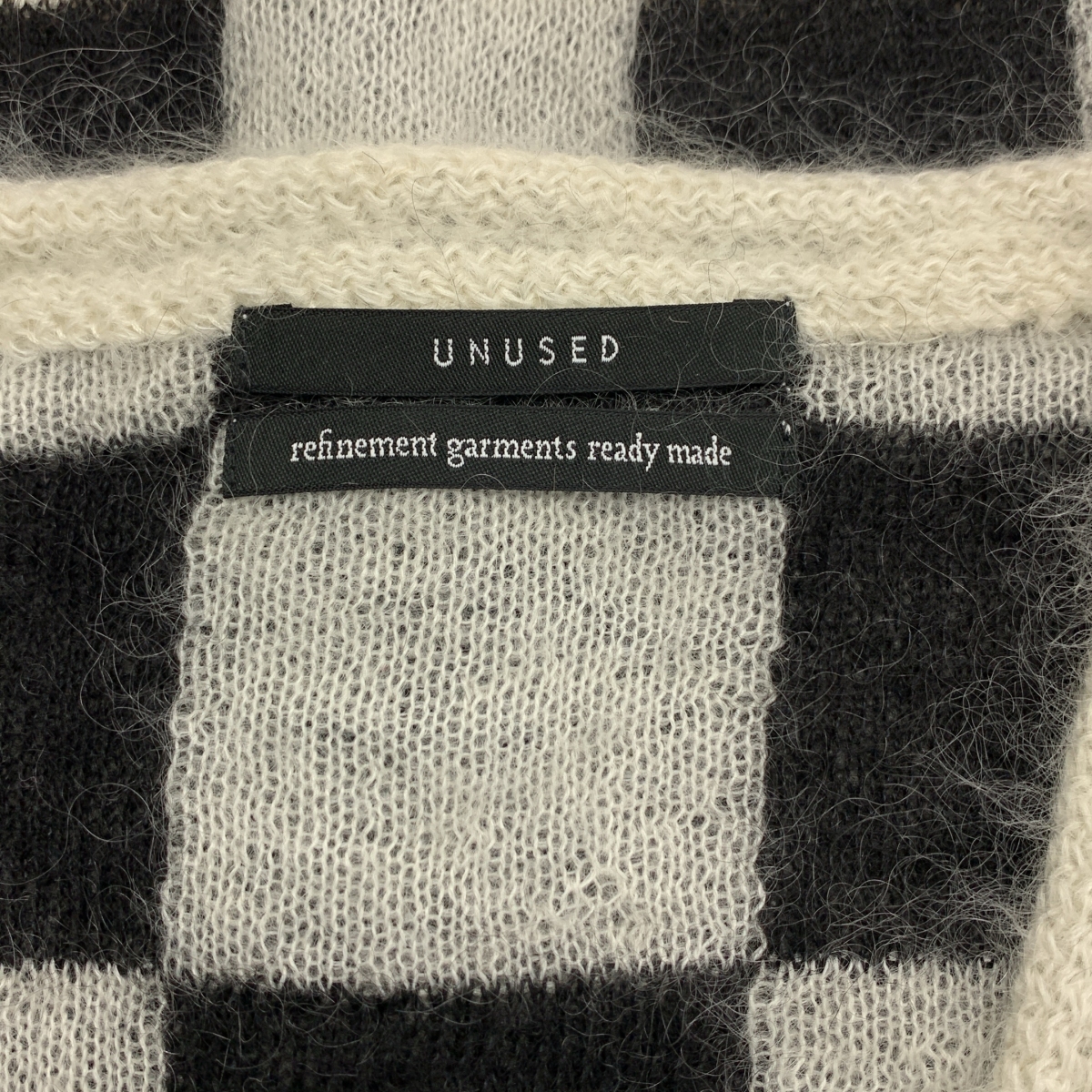 UNUSED / アンユーズド モヘア ブロックチェック Vネック ニットカーディガン