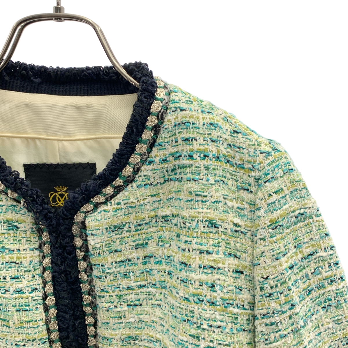 Drawer / ドゥロワー コットン ツイード ノーカラー ジャケット