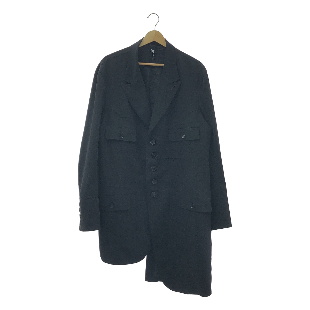 Ground Y / グラウンドワイ CREPE DE CHINE PRODUCT DYED SWITCHING ASYMMETRY JACKET / パッチワーク ロング ジャケット