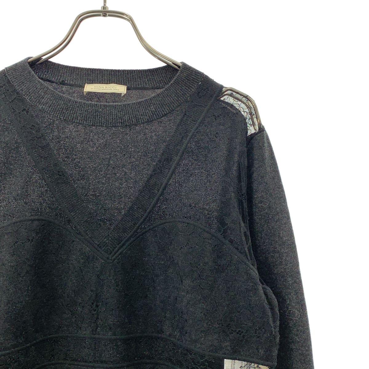 NINA RICCI / ニナリッチ レース切替 クルーネック ニット セーター