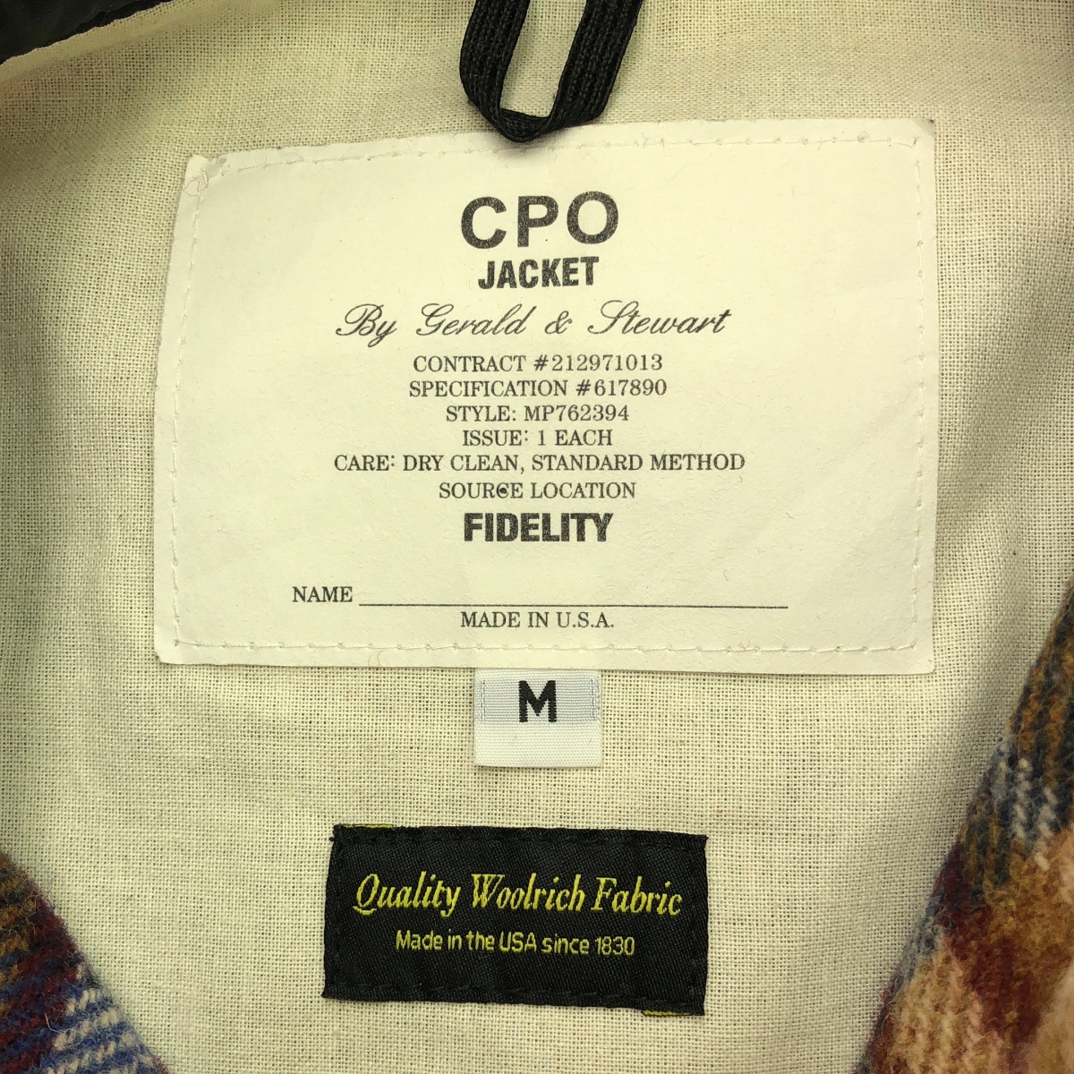 FIDELITY / フィデリティ チェック ウール CPO ジャケット