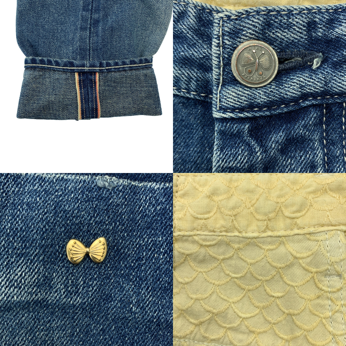 mina perhonen / ミナペルホネン always / オールウェイズ レザーパッチ セルビッチ デニムパンツ