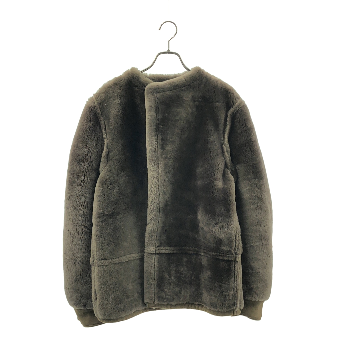 EMMETI / エンメティ ムートン レザー ファー ノーカラー ジャケット