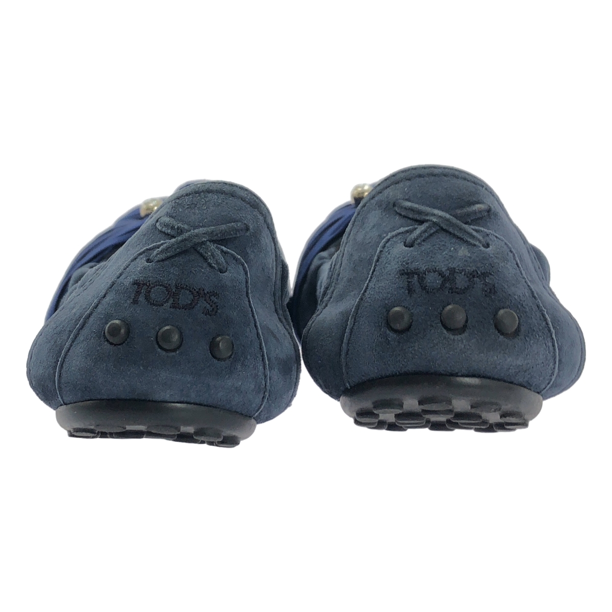 TOD'S / トッズ スエード レザー ビジュー装飾 リボン ワンポイントロゴ バレエシューズ