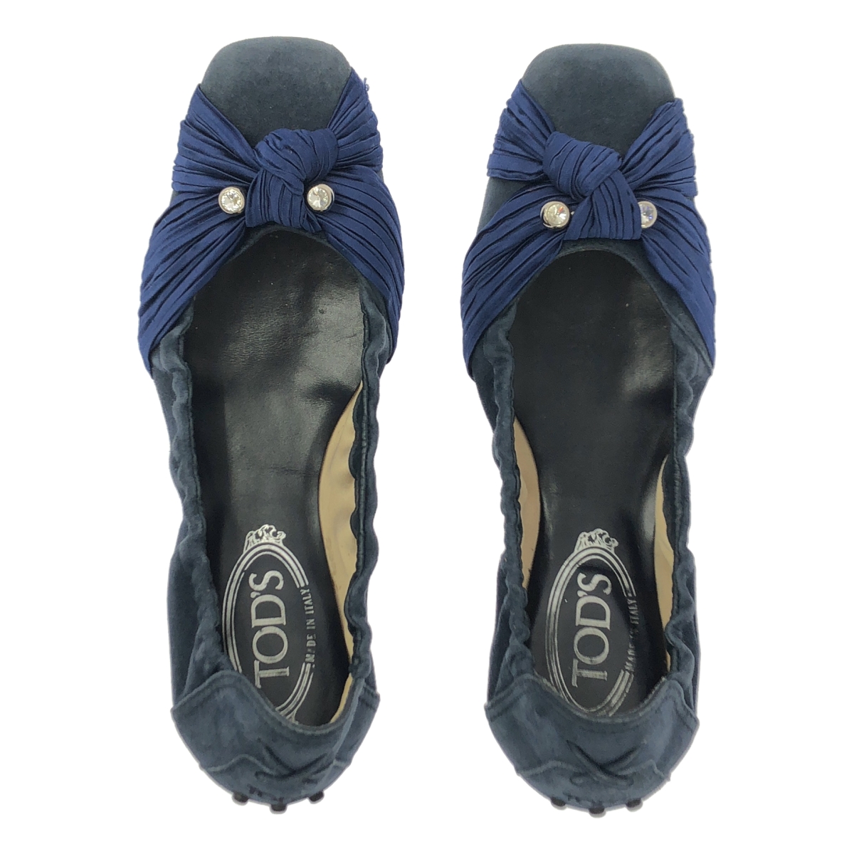 TOD'S / トッズ スエード レザー ビジュー装飾 リボン ワンポイントロゴ バレエシューズ