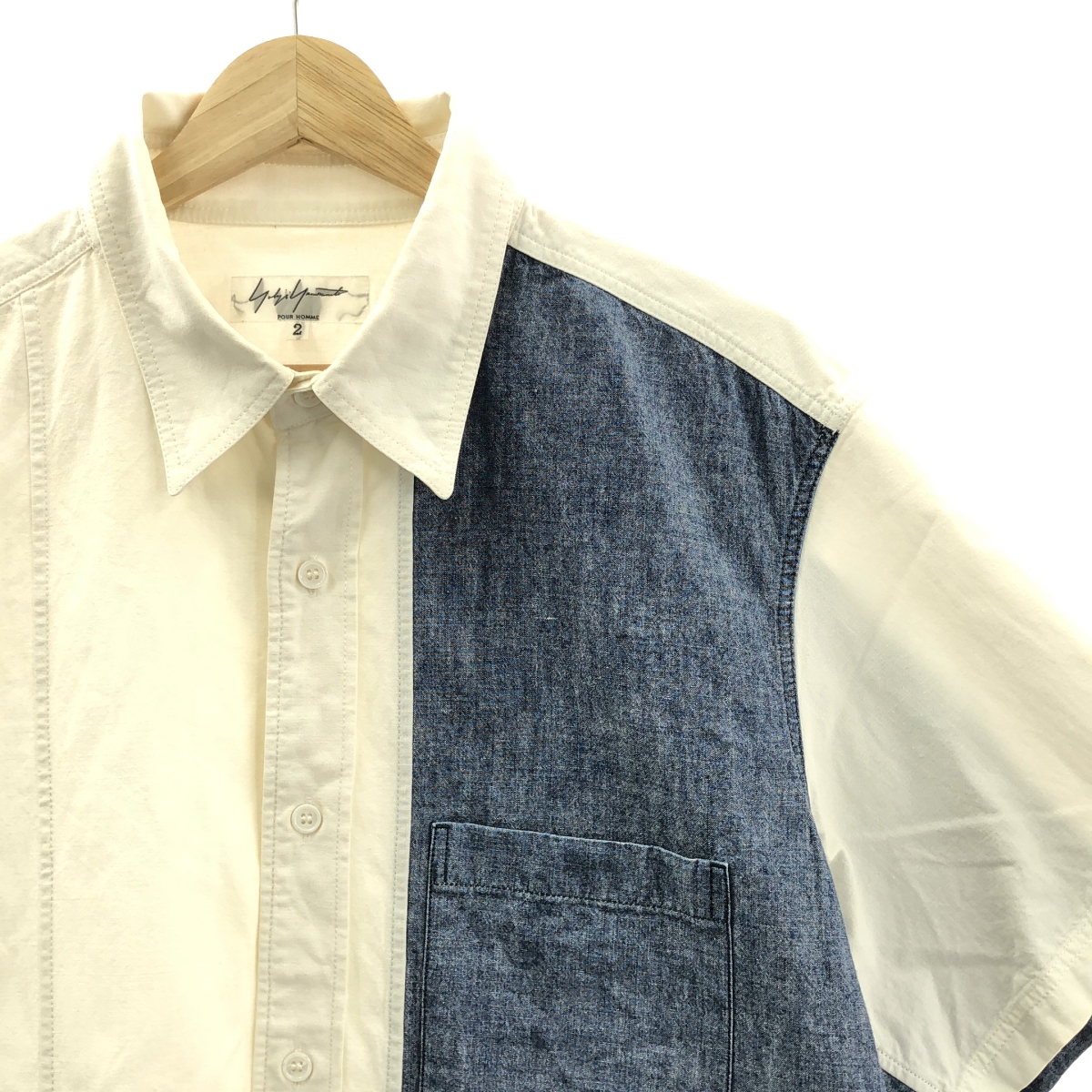 YOHJI YAMAMOTO POUR HOMME / ヨウジヤマモトプールオム デニム切替 パッチワーク 半袖シャツ
