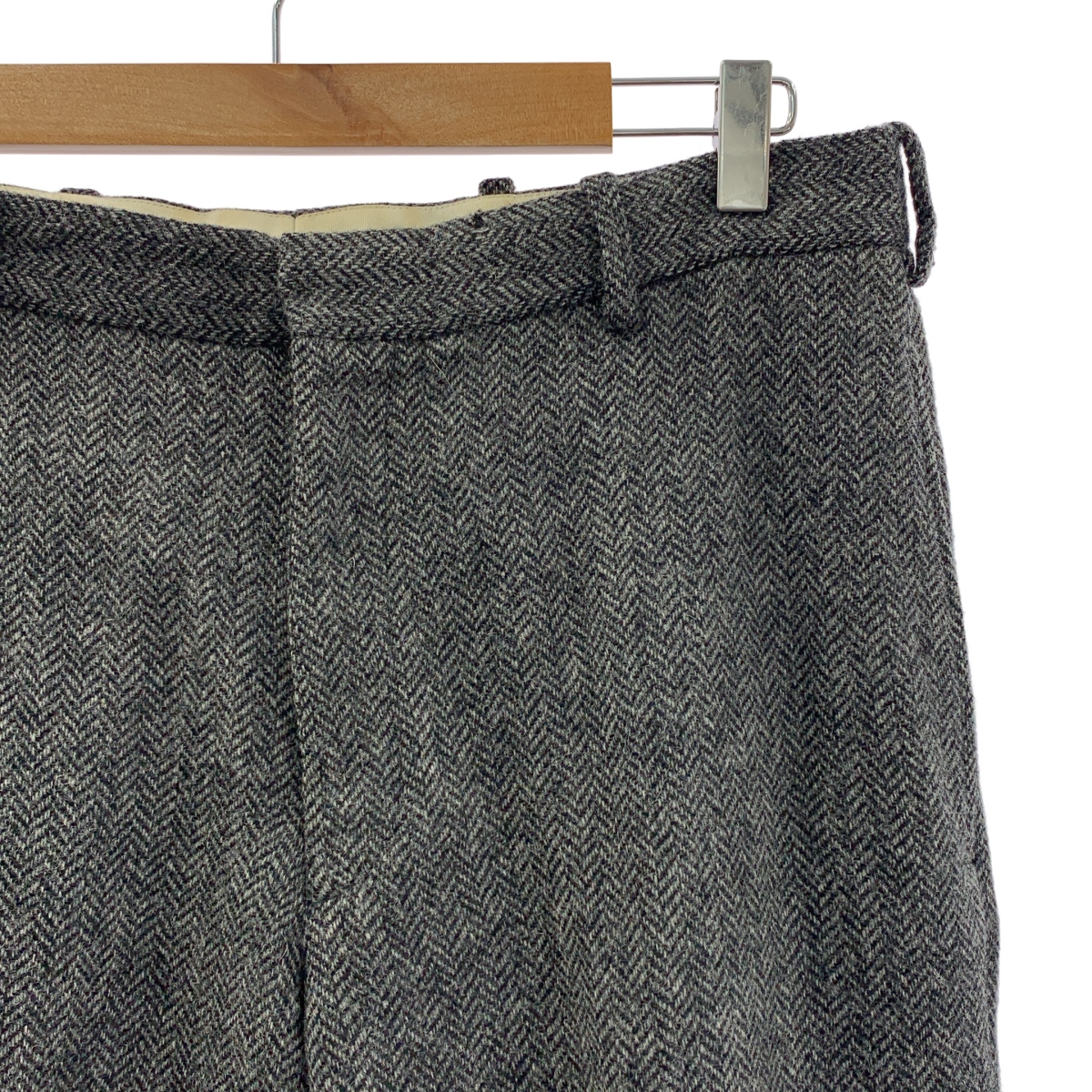 THOM BROWNE / トムブラウン ウール ヘリンボーンツイード レザーニーパッチ スラックス