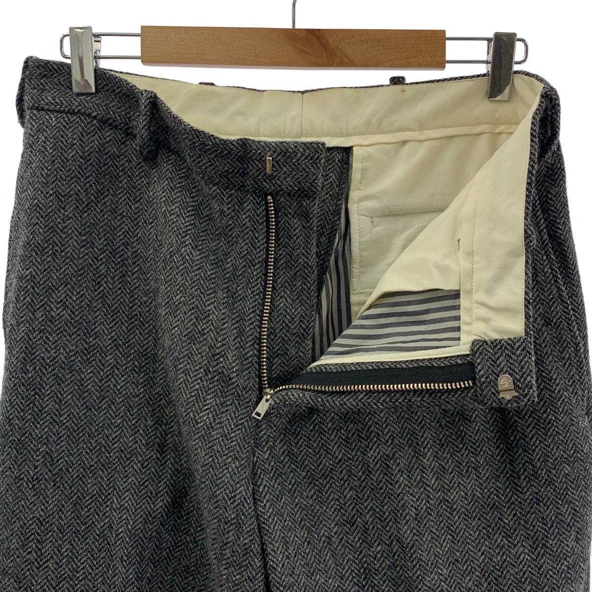 THOM BROWNE / トムブラウン ウール ヘリンボーンツイード レザーニーパッチ スラックス