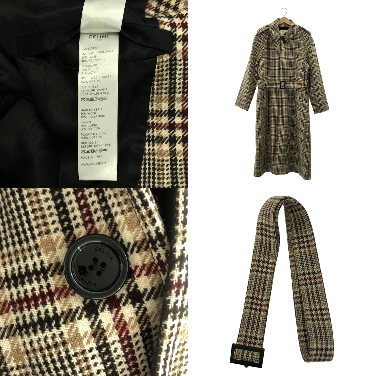 CELINE / セリーヌ ウール ベルテッド ロゴボタン フライフロント コート / 総裏地