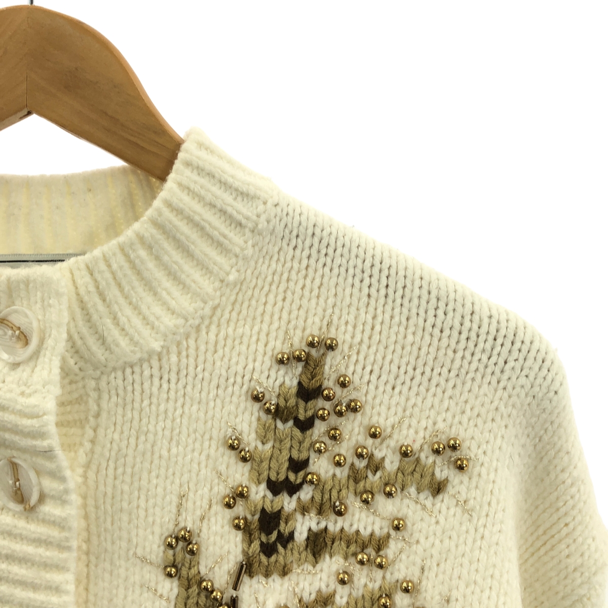 SEVEN TEN by MIHO KAWAHITO / セブンテンバイミホカワヒト ウール ビジュー 装飾 ニット カーディガン