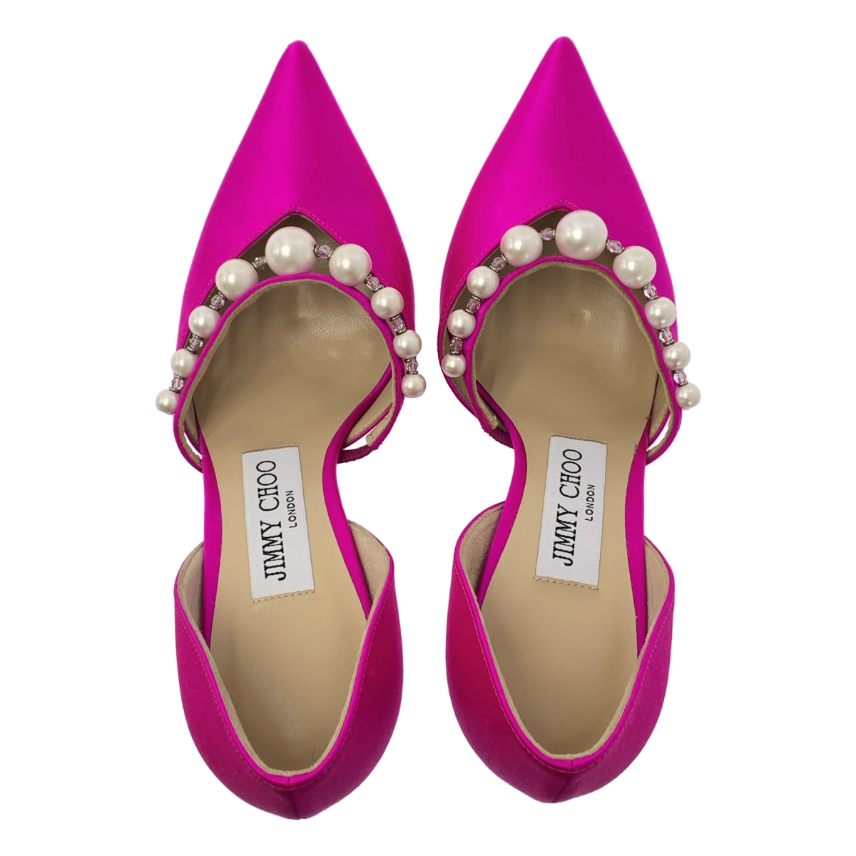 JIMMY CHOO / ジミーチュウ AURELIE 85 SATIN W/PEARLS オーレリー パール付 ポインテッドトゥ サテンパンプス