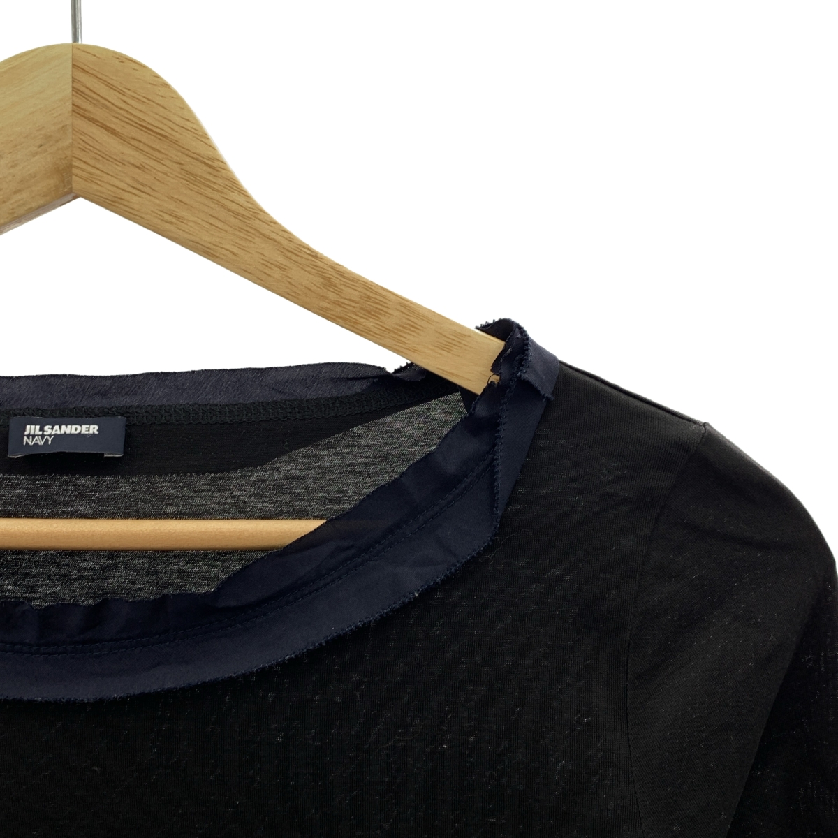 JIL SANDER NAVY / ジルサンダーネイビー シルク切替 ロングスリーブ カットソー