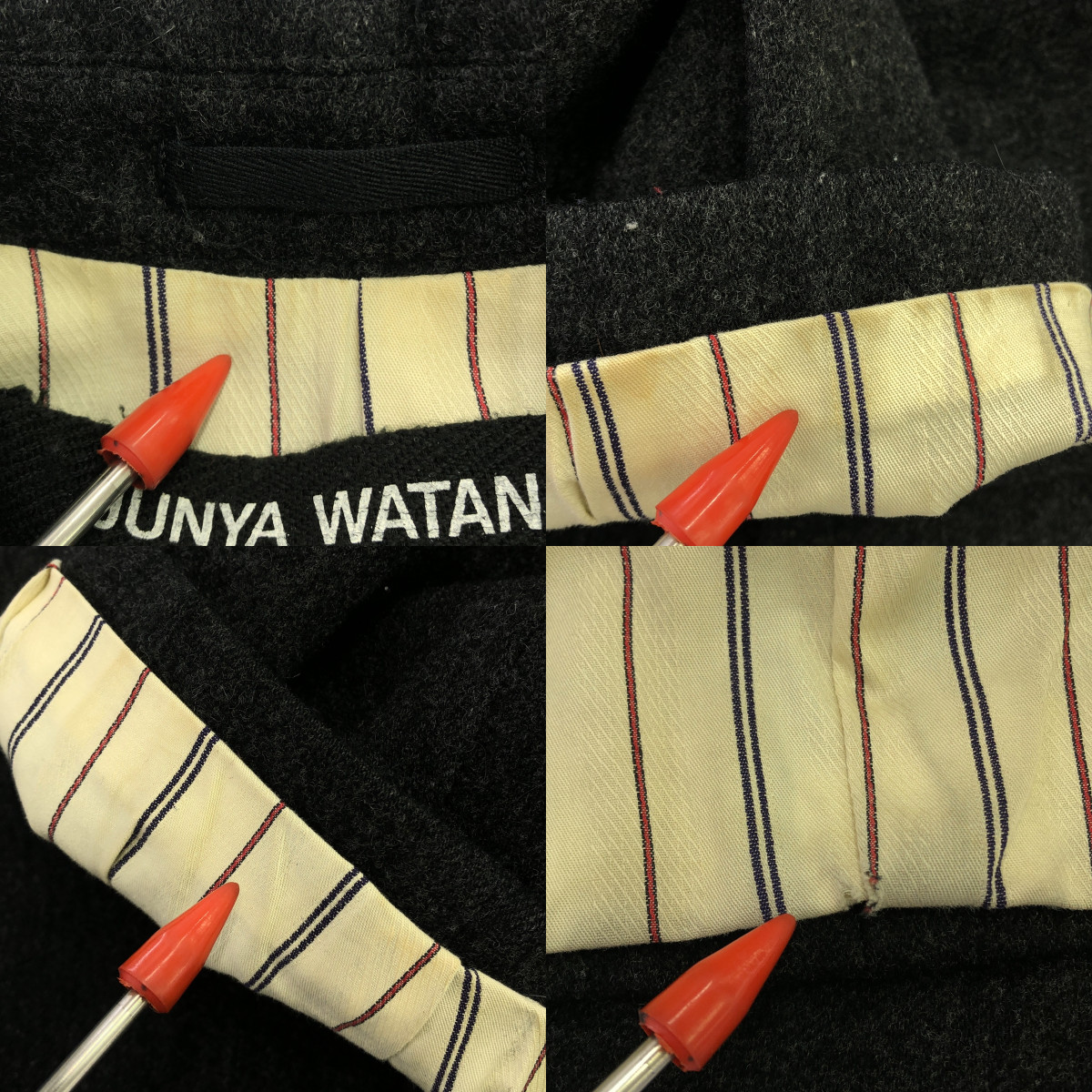 JUNYA WATANABE COMME des GARCONS / ジュンヤワタナベ ウール ナイロン 裏地ストライプ ツイード ステンカラー コート