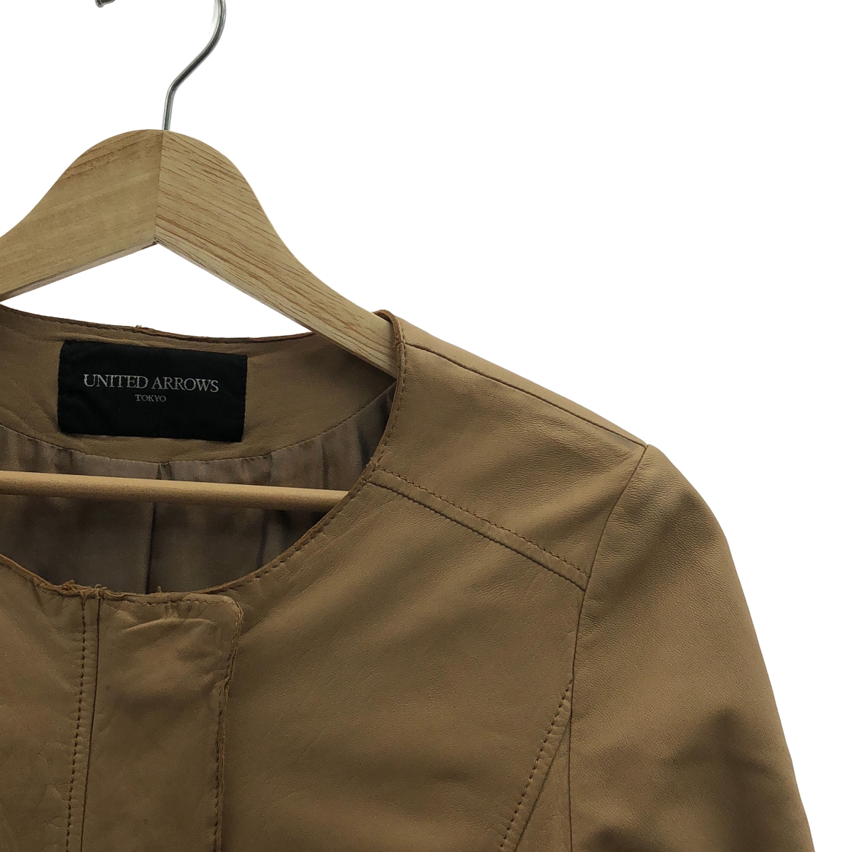 UNITED ARROWS / ユナイテッドアローズ 羊革 ラムレザー ノーカラージャケット ブルゾン / 総裏地