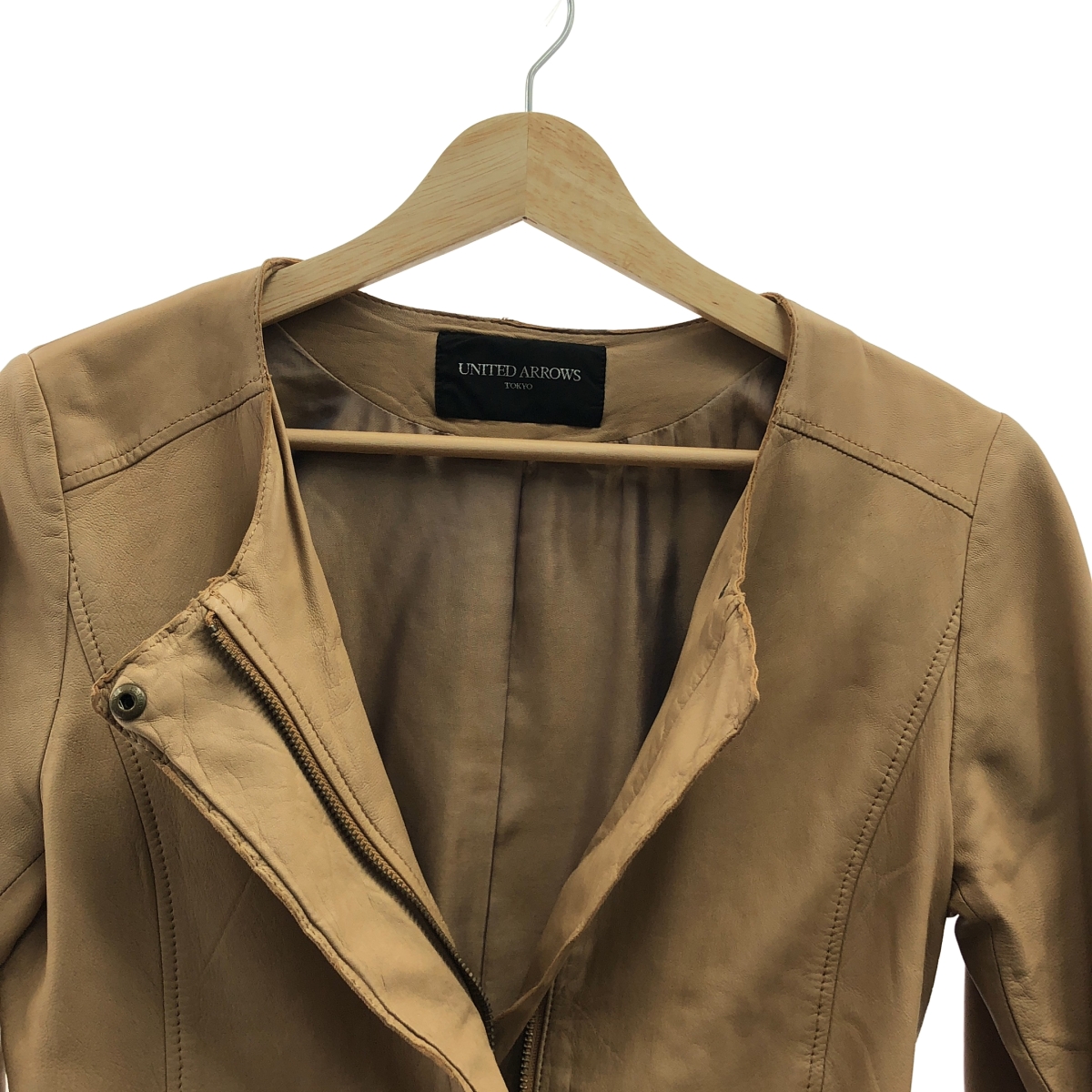 UNITED ARROWS / ユナイテッドアローズ 羊革 ラムレザー ノーカラージャケット ブルゾン / 総裏地