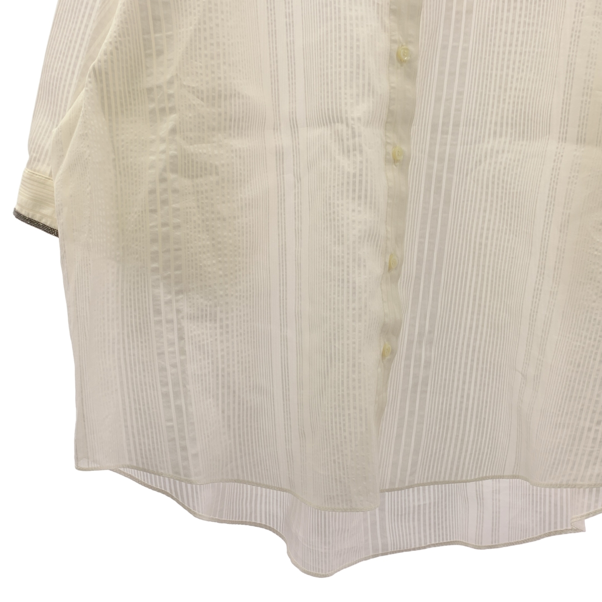BRUNELLO CUCINELLI / ブルネロクチネリ コットン シルク ビジュー装飾 ストライプ バンドカラーシャツ