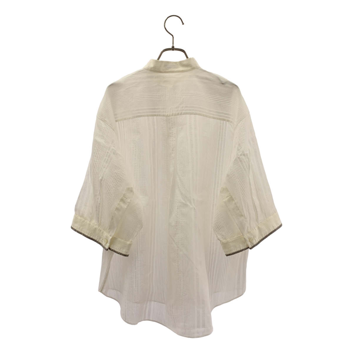 BRUNELLO CUCINELLI / ブルネロクチネリ コットン シルク ビジュー装飾 ストライプ バンドカラーシャツ