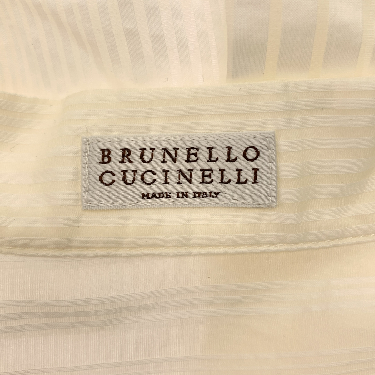 BRUNELLO CUCINELLI / ブルネロクチネリ コットン シルク ビジュー装飾 ストライプ バンドカラーシャツ