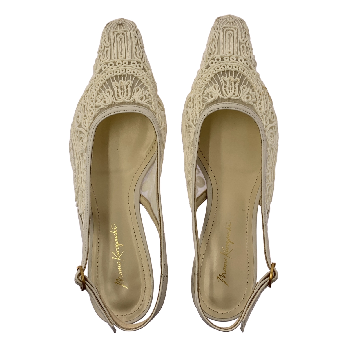 Mame Kurogouchi / マメクロゴウチ Cording Embroidery Sling Back Heels / レース レザーストラップ フラットシューズ