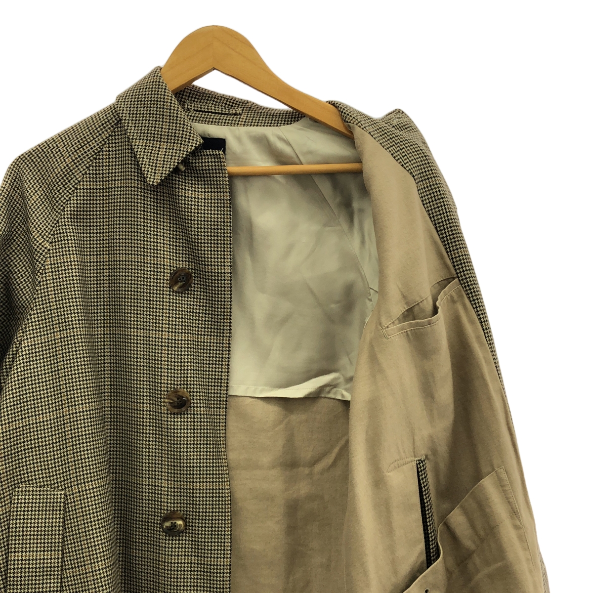 その他 千鳥格子 ウールプラッドステンカラーラグランコート