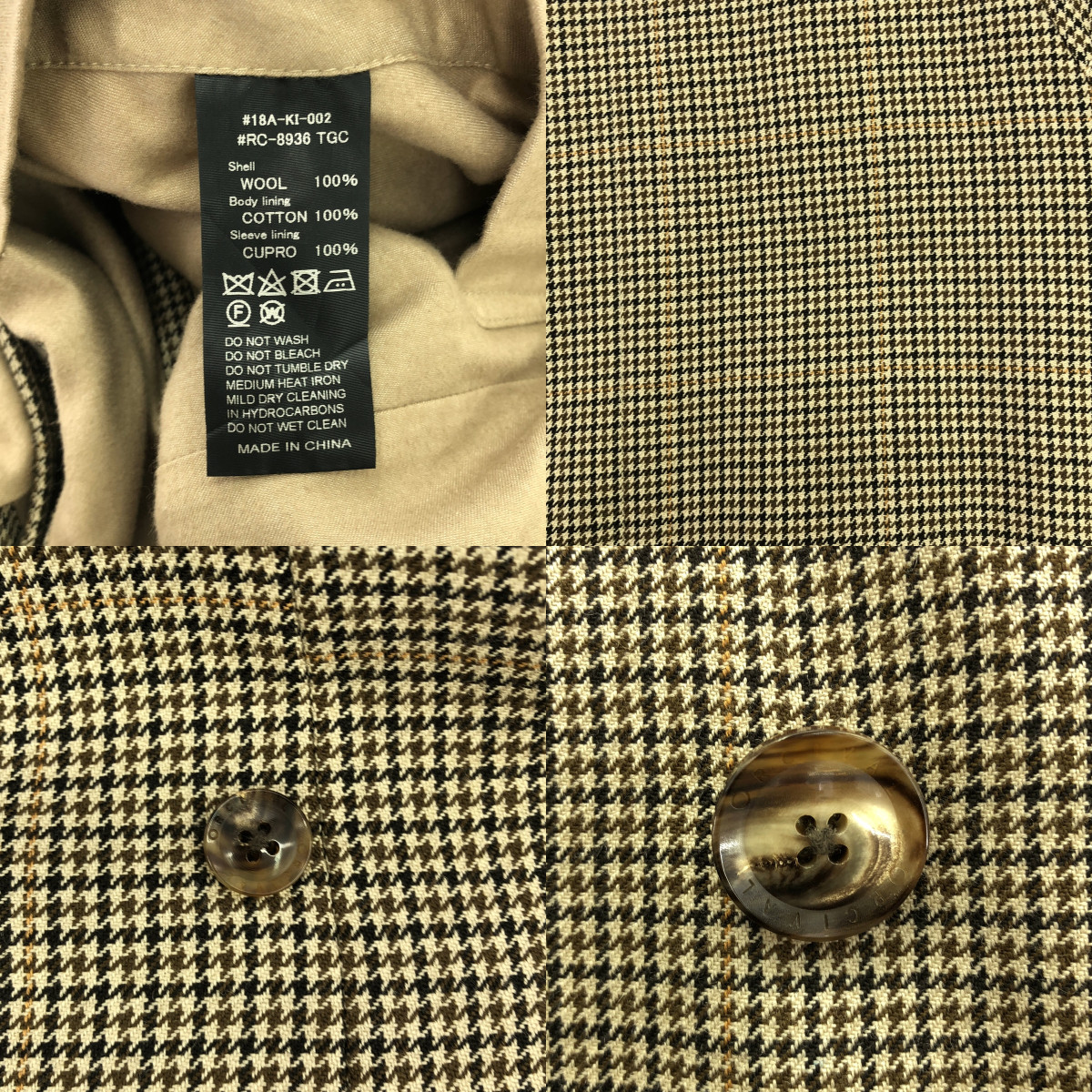 その他 千鳥格子 ウールプラッドステンカラーラグランコート