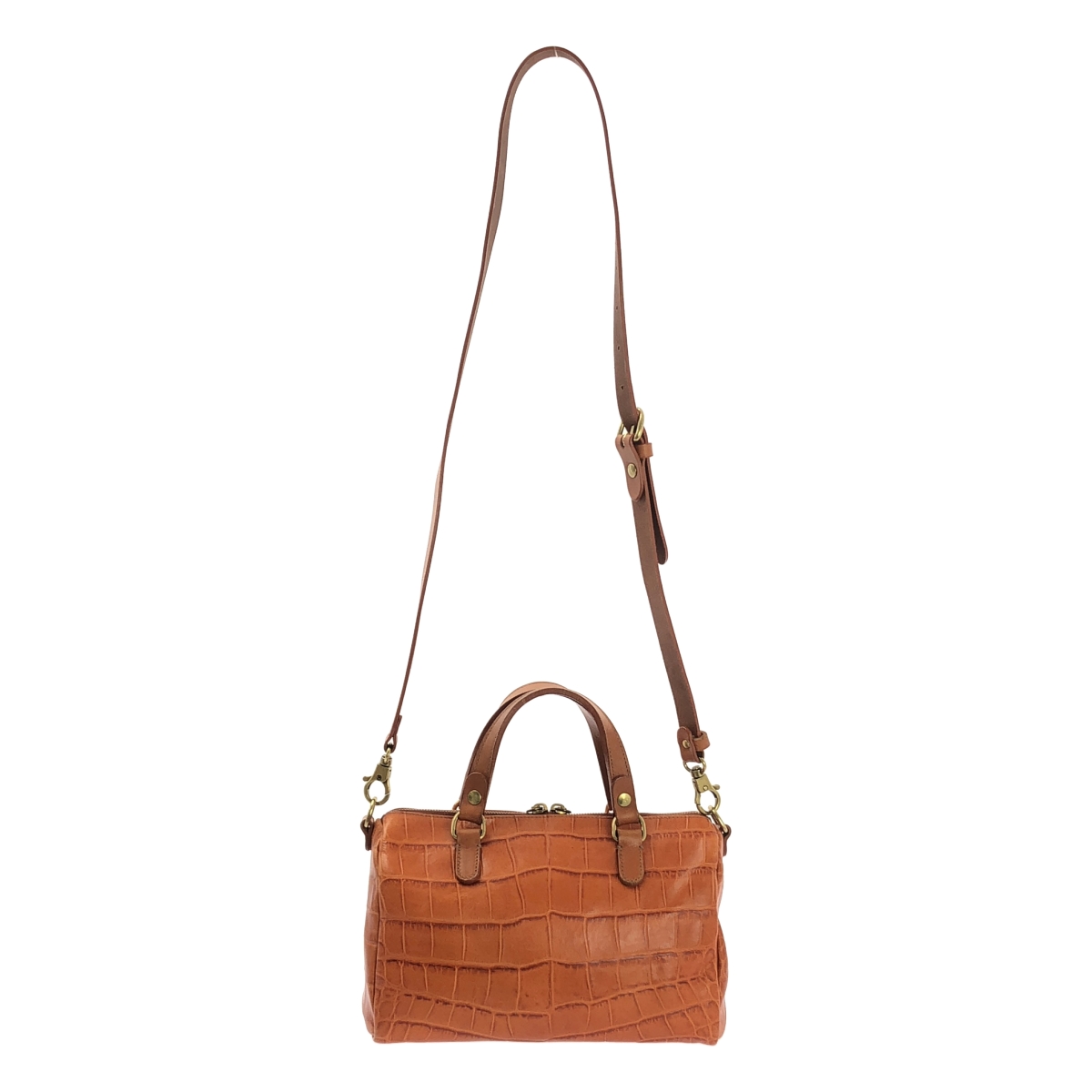IL BISONTE / イルビゾンテ 2way ショルダー付き クロコ型押し ボストン ハンドバッグ