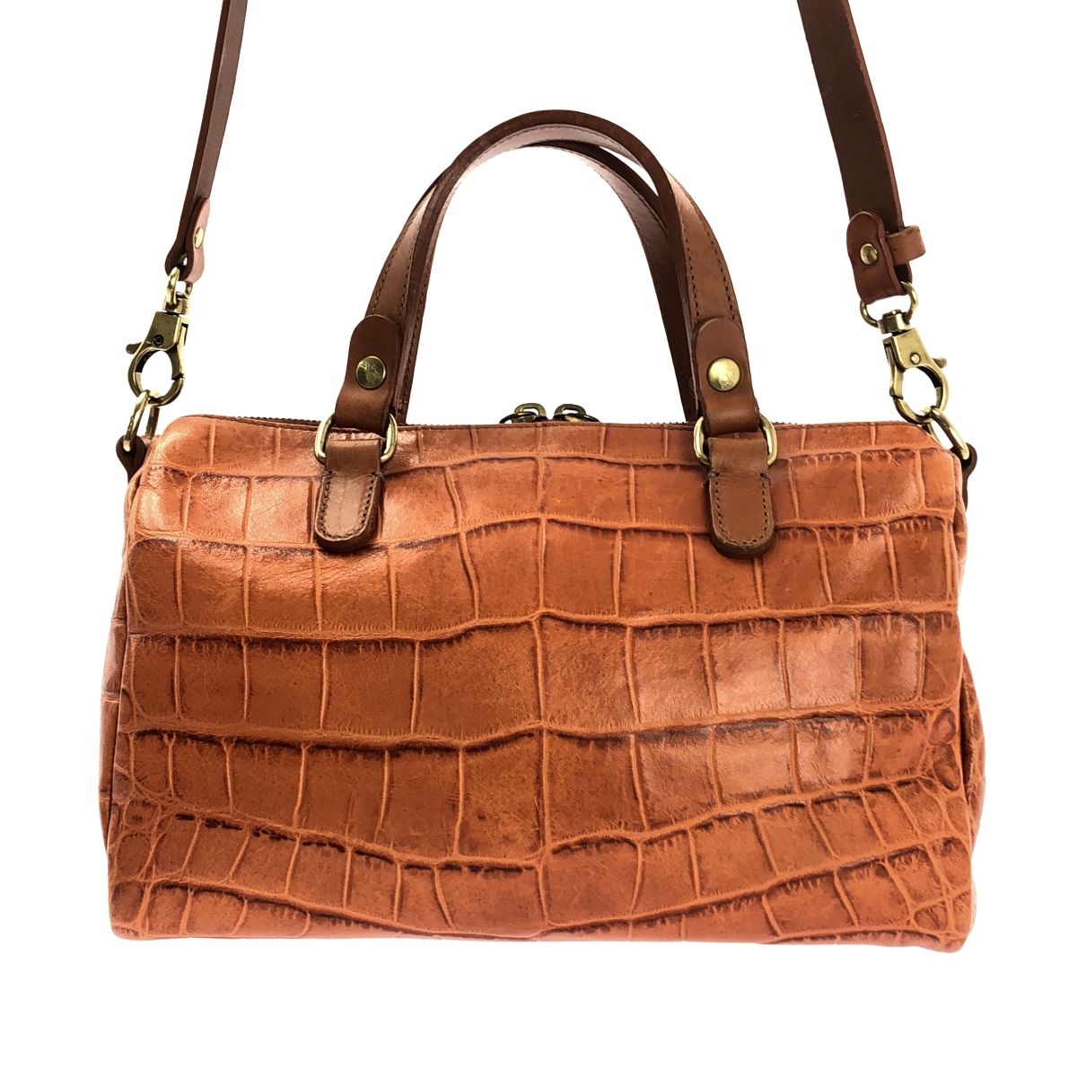 IL BISONTE / イルビゾンテ 2way ショルダー付き クロコ型押し ボストン ハンドバッグ